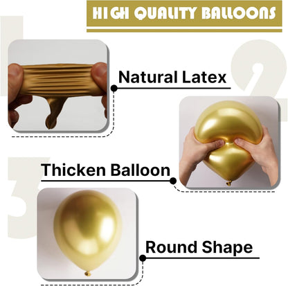 PartyWoo Metallic Gold Balloons - 50pcs 5 Inch Chrome Latex Balloons for Celebrations & Events