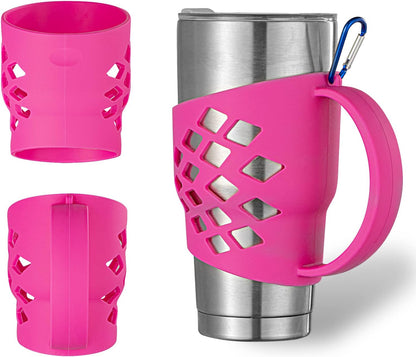 WISDING 30 oz Tumbler - Silicone Grip Protective Sleeve Cover with Handle | Stylish Pink Design