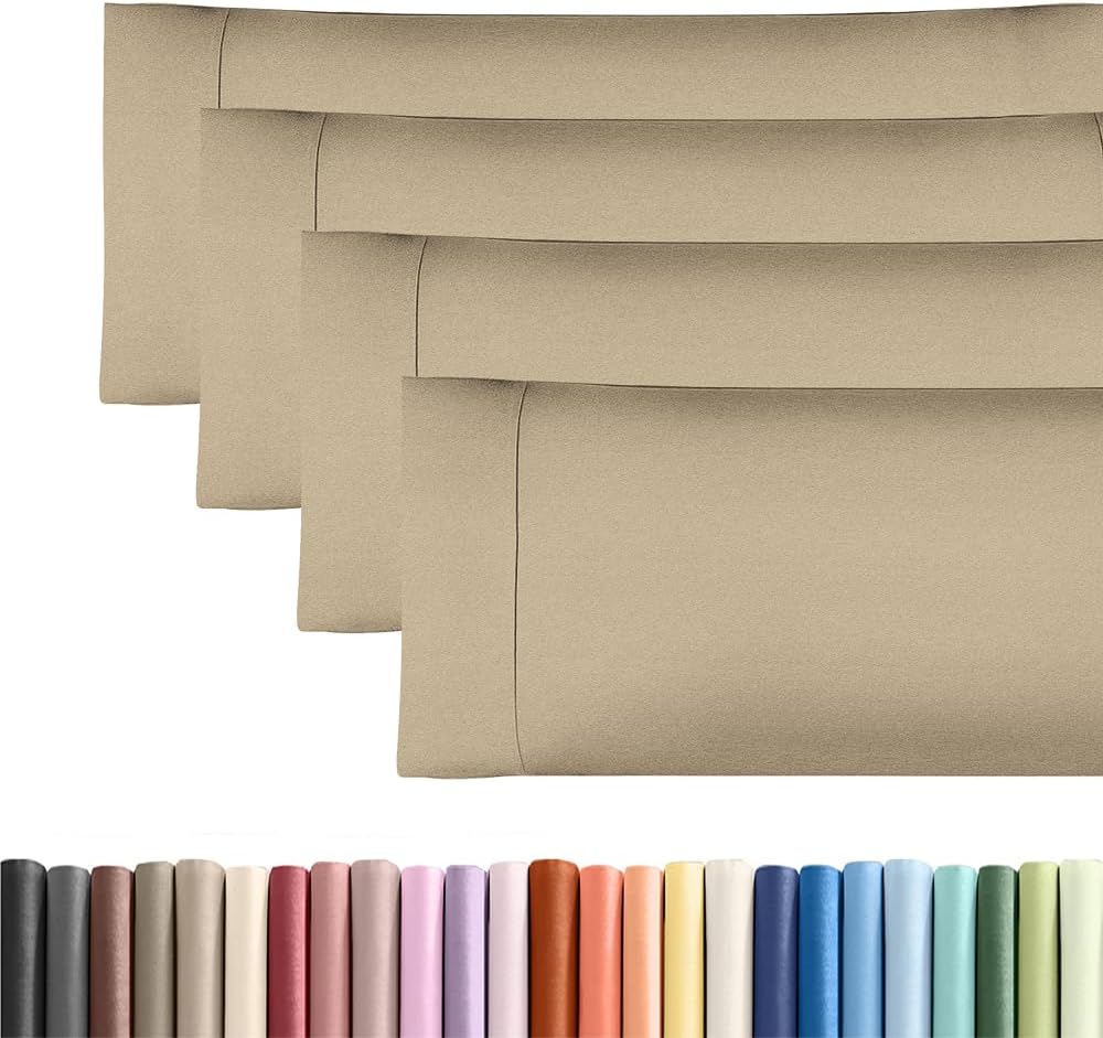 Skiennix Body Pillowcases Set of 4 | Soft & Breathable 20x54 Long Covers for Side Sleepers - Machine Washable, Fade-Free (Heathered Beige)