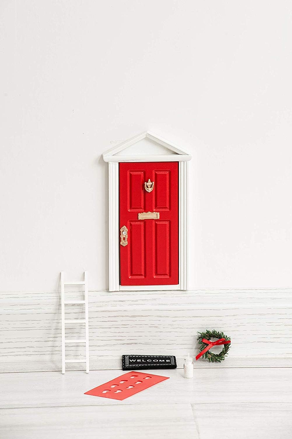 Skiennix Christmas Elf Door Kit - Miniature Wooden Elf Decoration for Wall | Magical Red Design