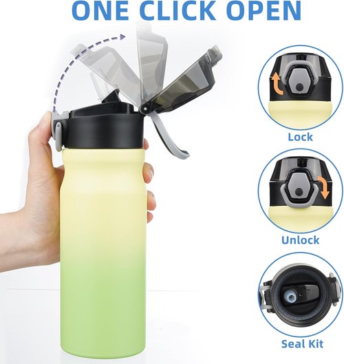 BJPKPK Insulated Water Bottle - 18oz Stainless Steel Thermal Flask with Straw & Carry Handle | Lime