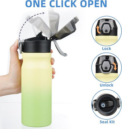 BJPKPK Insulated Water Bottle - 18oz Stainless Steel Thermal Flask with Straw & Carry Handle | Lime