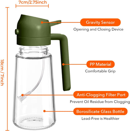YARRAMATE 2Pcs Glass Olive Oil Sprayer - 16oz Food Grade Premium Spray Bottle for Cooking | Black & Olive Green