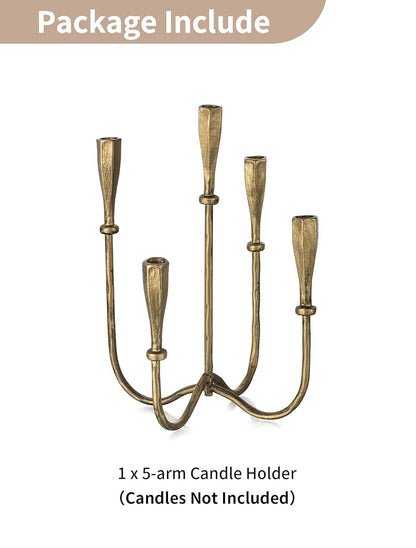 Tall Cast Iron Candle Holder Set – 5-Arm Candelabra in Matte Gold