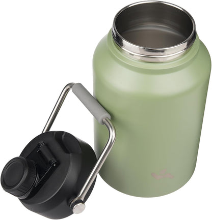 Skiennix 1 Gallon Insulated Water Bottle - Double Wall Vacuum Stainless Steel | Camp Green, 128 oz with Handle