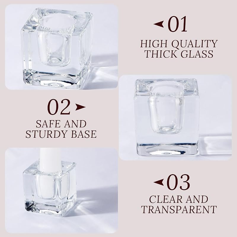 24 Clear Glass Taper Candle Holders Set - Square & Round, Fit 0.6-0.9 in Candles, Includes Variation: Clear Square+24