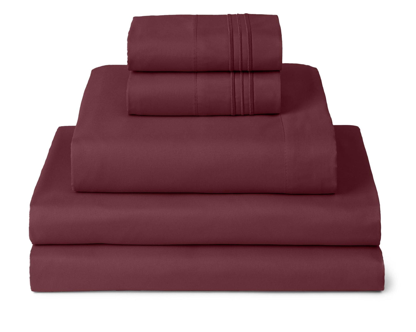 Mellanni Split King Sheets Set - 5 PC Iconic Collection Bedding - Hotel Luxury, Extra Soft, Cooling Bed Sheets - Wrinkle, Fade, Stain Resistant (Split King, Burgundy)