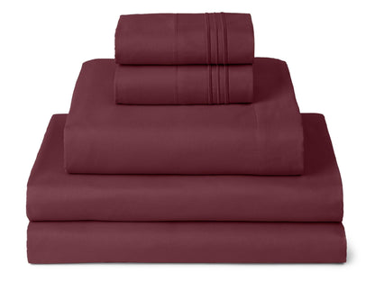 Mellanni Split King Sheets Set - 5 PC Iconic Collection Bedding - Hotel Luxury, Extra Soft, Cooling Bed Sheets - Wrinkle, Fade, Stain Resistant (Split King, Burgundy)