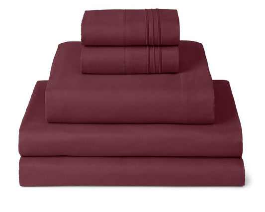 Mellanni Split King Sheets Set - 5 PC Iconic Collection Bedding - Hotel Luxury, Extra Soft, Cooling Bed Sheets - Wrinkle, Fade, Stain Resistant (Split King, Burgundy)