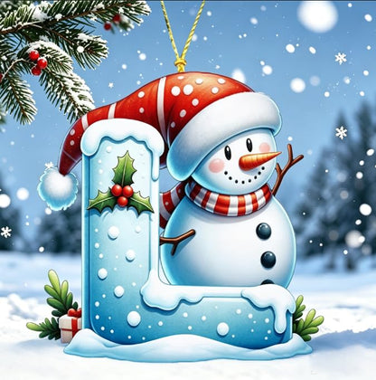 Personalized Christmas Letter Ornaments Snowman L - Holiday Tree Decor