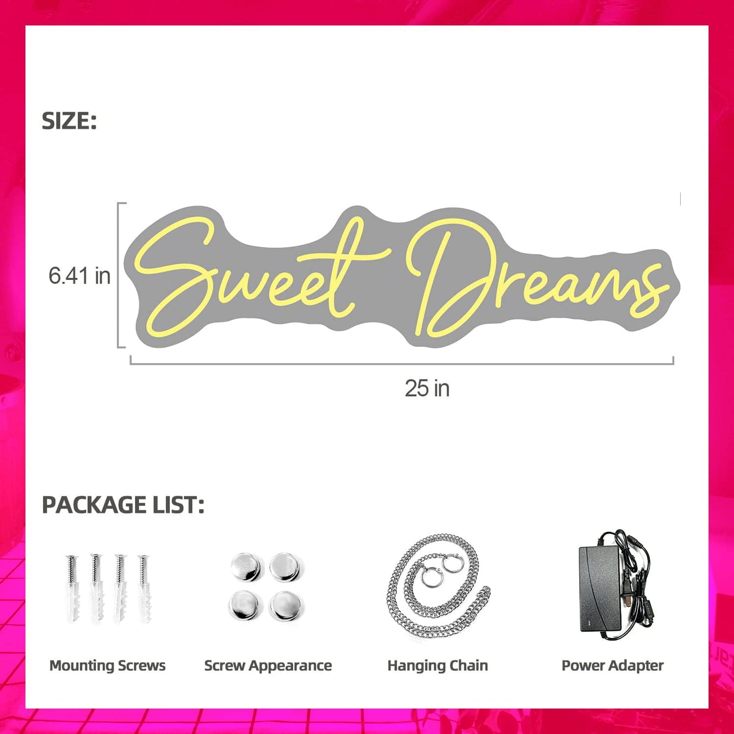 Sweet Dreams Neon Sign Wall Art Decor - 25"x6.4" Sweet Dreams Farmhouse Signs for Hanging Above Bed Wall Decor for Bedroom (Warm White)