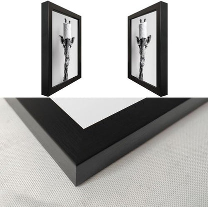 Giraffe Bathroom Wall Art | Funny Black and White Decor with Toilet Paper Roll | Framed Canvas Print