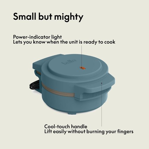 Bella Mini Waffle Maker - EverGood™ Ceramic Nonstick, Cool Touch Handles & Stackable Design | 350 Watt, Surf