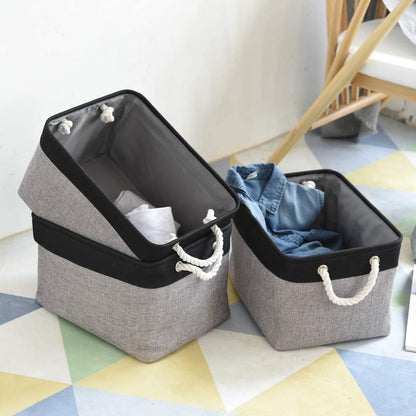 TheWarmHome Collapsible Storage Bins - Large 3-Pack Fabric Organizers for Toys & Gifts | 16x12x8 Inch (Black & Grey)