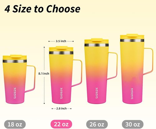 BJPKPK Insulated Tumbler - 22oz Stainless Steel Travel Mug with Handle, Lid & Straw | Pink & Yellow Rose