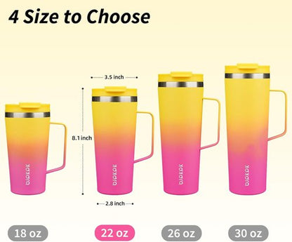 BJPKPK Insulated Tumbler - 22oz Stainless Steel Travel Mug with Handle, Lid & Straw | Pink & Yellow Rose
