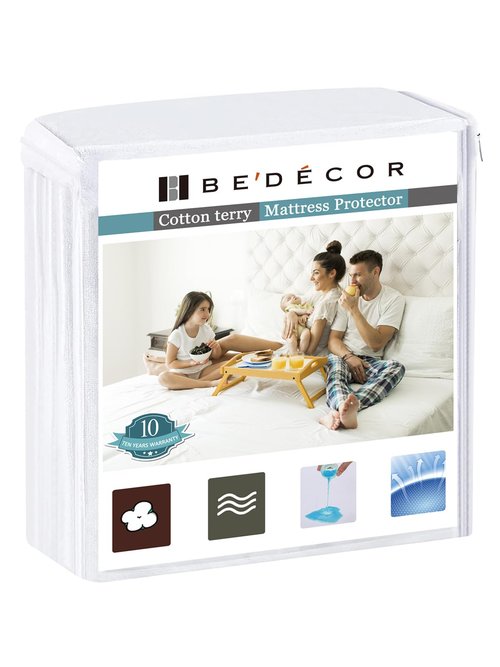 Bedecor Twin Waterproof Mattress Protector for Potty Training and Bed Wetting, Noiseless Cotton Terry Cover, Breathable Fitted Design for Kids, Fits 9-18 Inch Depth