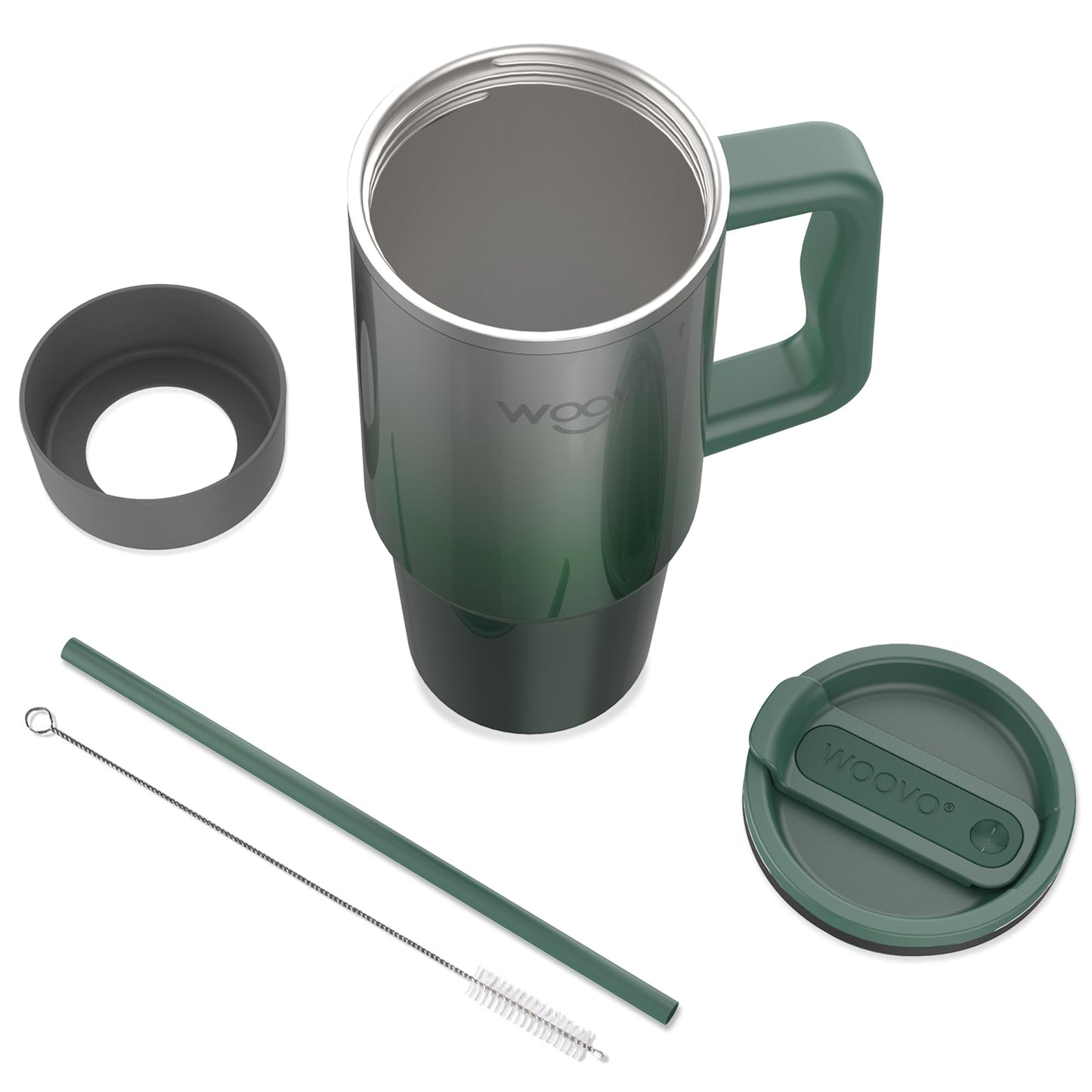 WOOVO 30oz Tumbler with Handle and Straw, Insulated Coffee Mug with Splash Proof Lid, BPA Free Reusable Double Wall Stainless Steel Water Cup, Keep Beverages Cold Hot for Hours, Gradient Green