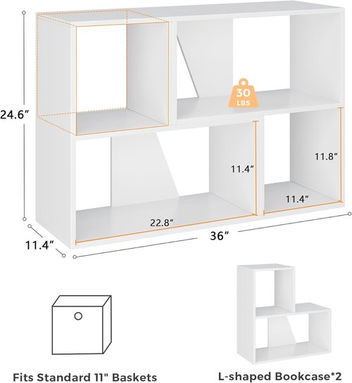 MapleGrace 6-Cube Storage Organizer - Stackable Wooden Bookcase with Back Panels | White Finish for Living Room, Bedroom, Study