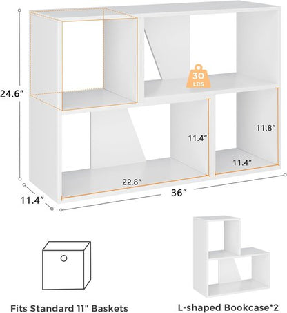 MapleGrace 6-Cube Storage Organizer - Stackable Wooden Bookcase with Back Panels | White Finish for Living Room, Bedroom, Study