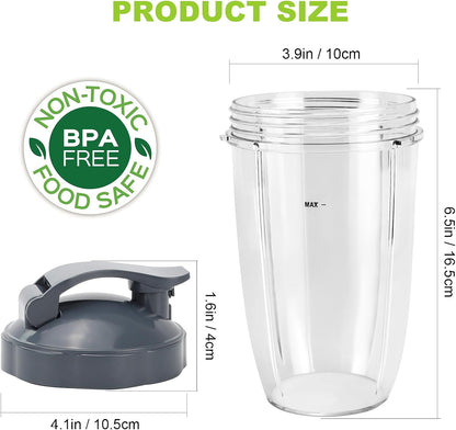 NutriBullet 24 oz Blender Cups - Replacement Parts with 2 Flip Top To Go Lids | Compatible with Pro 900w/600w Series