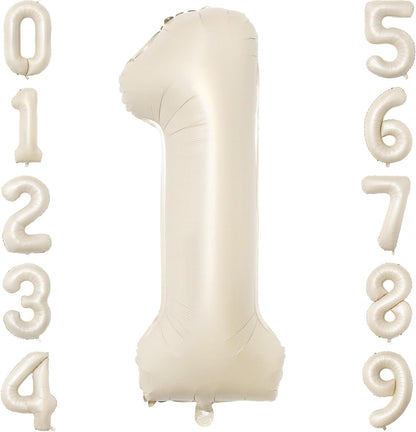 Skiennix 40-Inch Beige Number Balloon 1 - Large Cream Foil Mylar Balloon for Birthday & Wedding Celebrations