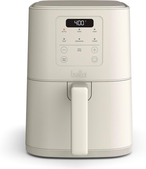 Bella 4Qt Slim Air Fryer - Space-Saving Kitchenware with Adjustable Temp & 6 Cooking Presets | Oatmilk Color