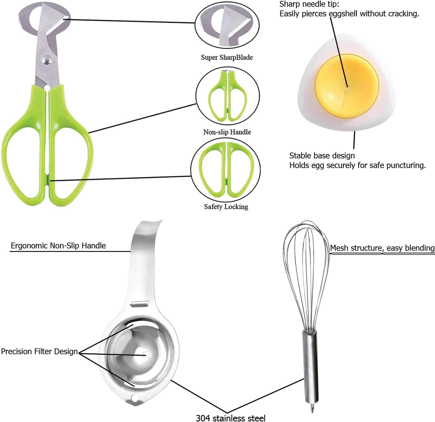Skiennix Quail Egg Scissors Set - Stainless Steel Egg Yolk Separator & Cutter for Quick Breakfast Prep | 5PCS