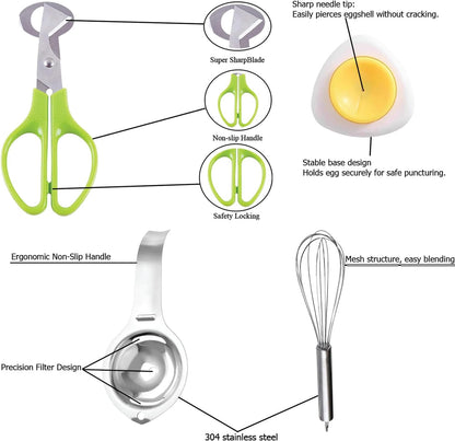 Skiennix Quail Egg Scissors Set - Stainless Steel Egg Yolk Separator & Cutter for Quick Breakfast Prep | 5PCS