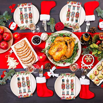 Red Disposable Christmas Guest Napkins - Nutcracker & Pine Branch Design, 50 Pack