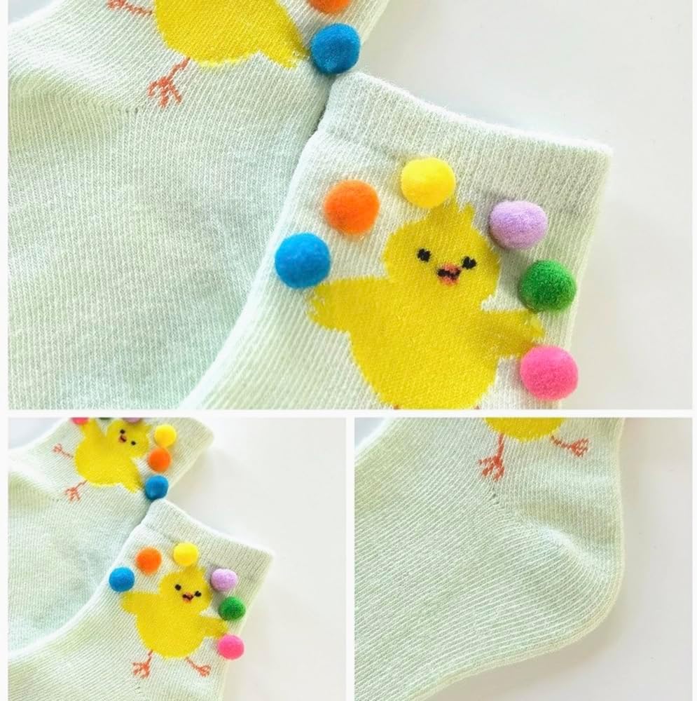 Skiennix Girls' Cozy Cotton Crew Socks - Fun Ruffle Design in Yellow Chick for Ages 3-8 Years
