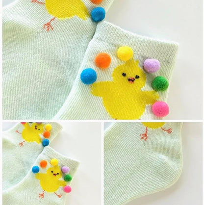 Skiennix Girls' Cozy Cotton Crew Socks - Fun Ruffle Design in Yellow Chick for Ages 3-8 Years
