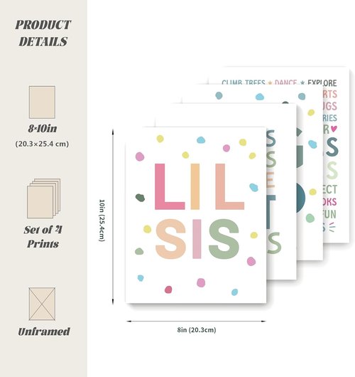 LARTSFRO Wall Art Decor - Brother and Sister Make The Best Friends | Inspirational Nursery Posters, 10x8 Inch Set of 4 Unframed