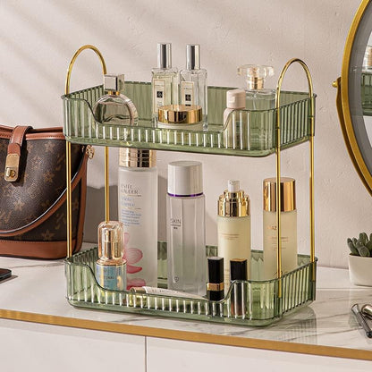 Shuang Qing Bathroom Counter Organizer - 2-Tier Makeup & Skincare Shelf in Green | Vanity & Dresser Storage