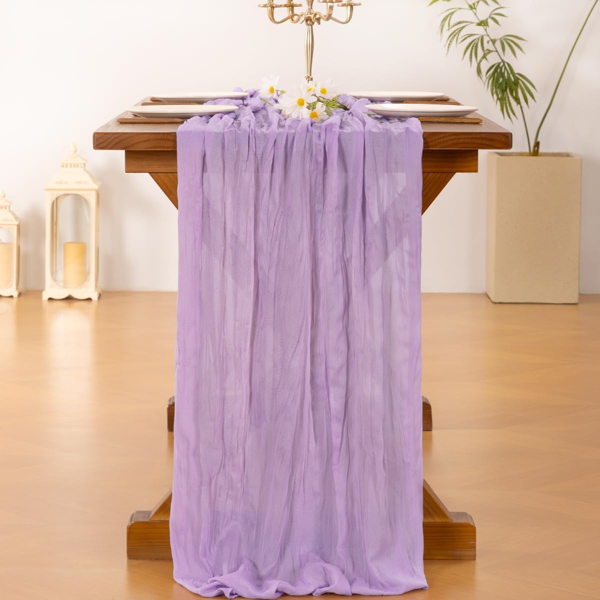 Socomi Lilac Purple Cheesecloth Table Runner - 120 Inch Sheer Gauze for Weddings & Events