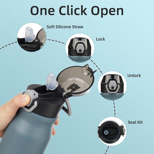 BJPKPK 25oz Insulated Water Bottle - Stainless Steel, BPA-Free, Leak-Proof, Dark Grey