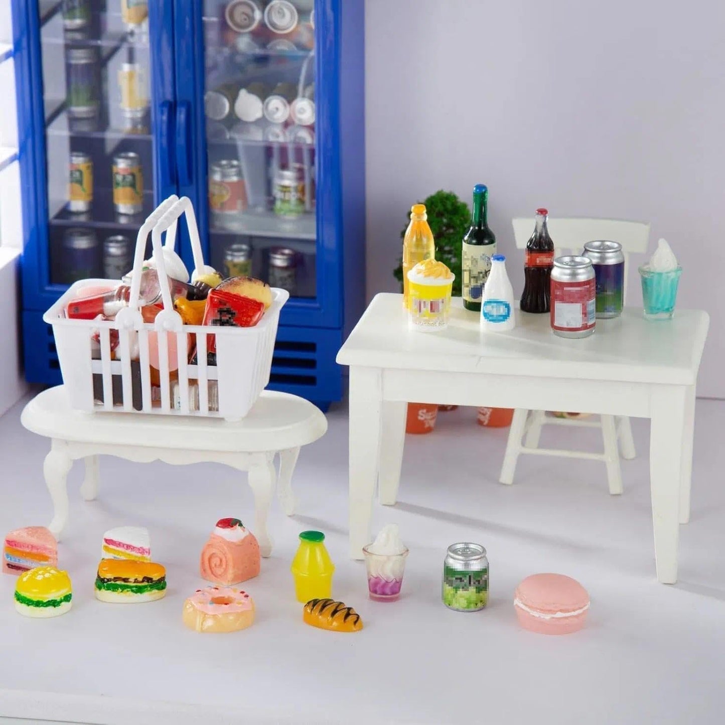 Skiennix Miniature Food & Drink Bottles Set - 50 Pcs for Dollhouse Play | Includes Soda Cans & Desserts