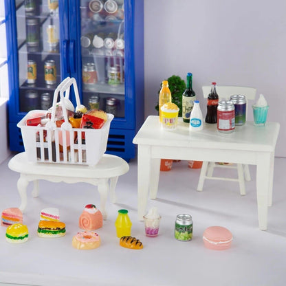 Skiennix Miniature Food & Drink Bottles Set - 50 Pcs for Dollhouse Play | Includes Soda Cans & Desserts