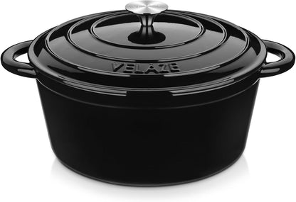 Velaze 7.5 QT Dutch Oven - Enameled Cast Iron Pot with Dual Handles for Sourdough Baking | Black