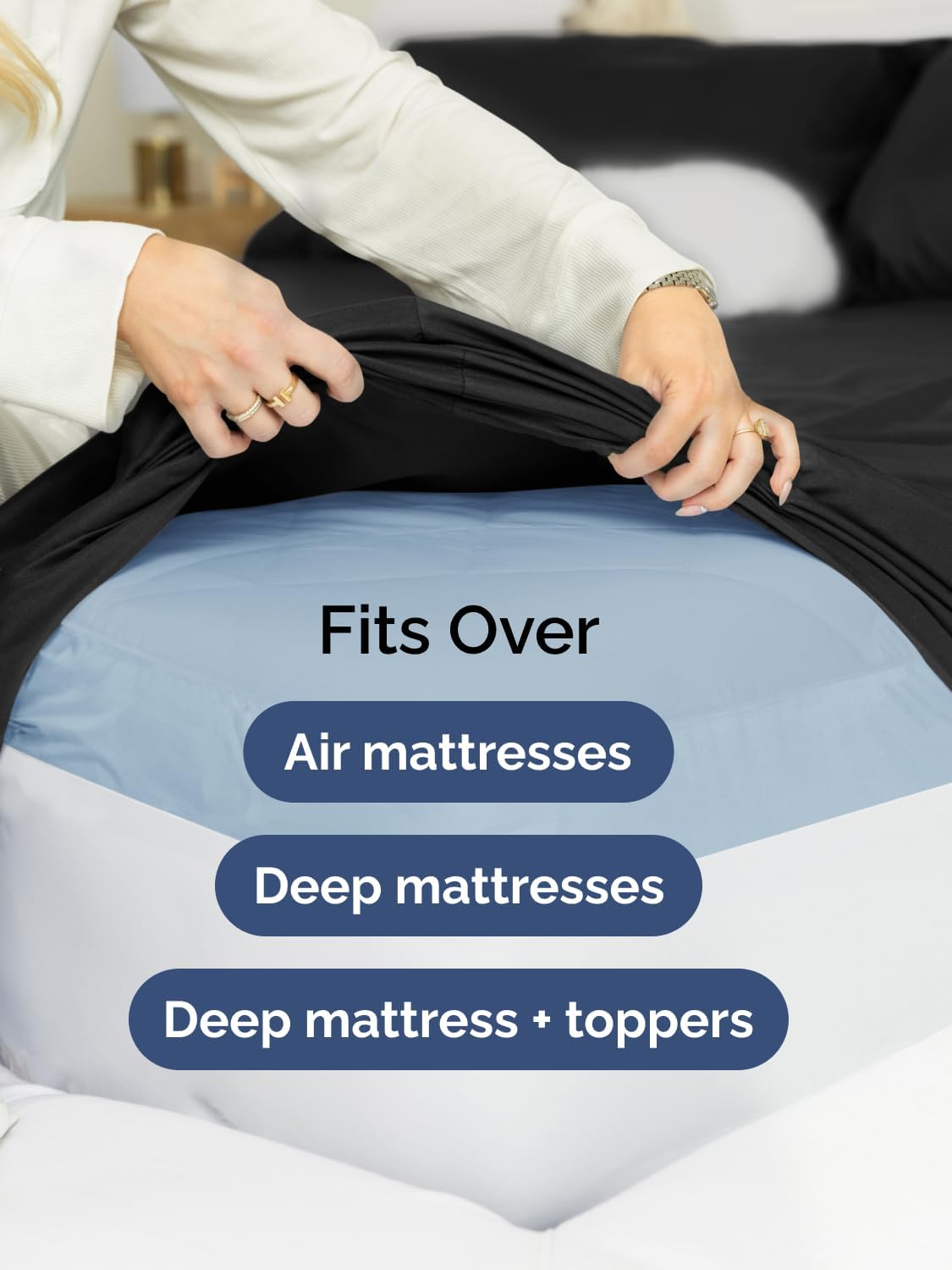 Skiennix Extra Deep King Sheet Set - 6 Piece Breathable Cooling Bedding - Soft, Wrinkle-Free Black