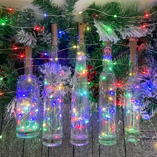 Multicolor Bottle Lights Set 6 Pack - 20 LEDs, 6.6ft Dual Battery Pack, Wine & Bottle Decoration