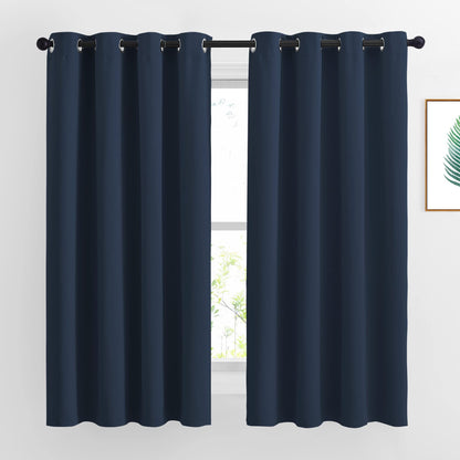 NICETOWN Blackout Curtains and Drapes for Kitchen - Thermal Insulated Solid Grommet Top Blackout Panels/Draperies for Kid's Room (Navy, 1 Pair, 52 x 63 Inch)