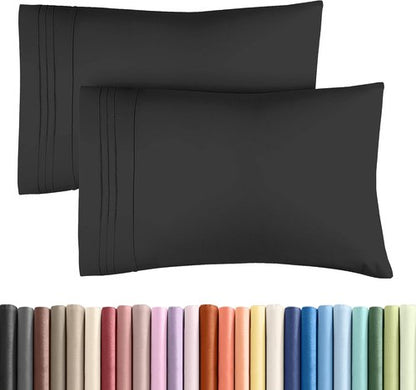 King Standard Pillow Cases | Ultra-Soft Hotel Quality Covers - Fade Resistant & Wrinkle Free - 2 Piece Set in Black