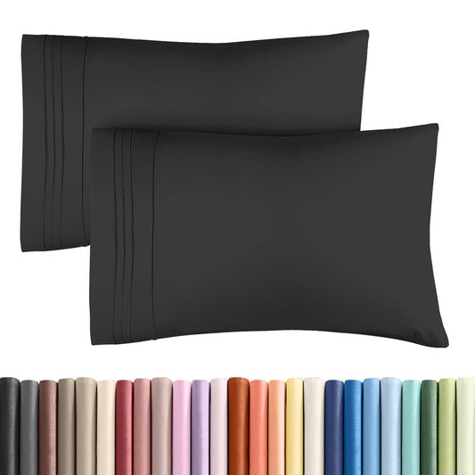 Standard Pillow Cases Set of 2 - Ultra-Soft Hotel Quality Pillowcase Covers - Comfy & Wrinkle Free - Stain and Fade Resistant - Machine Washable Pillow Protectors - 2 Piece Set - Standard Size Black