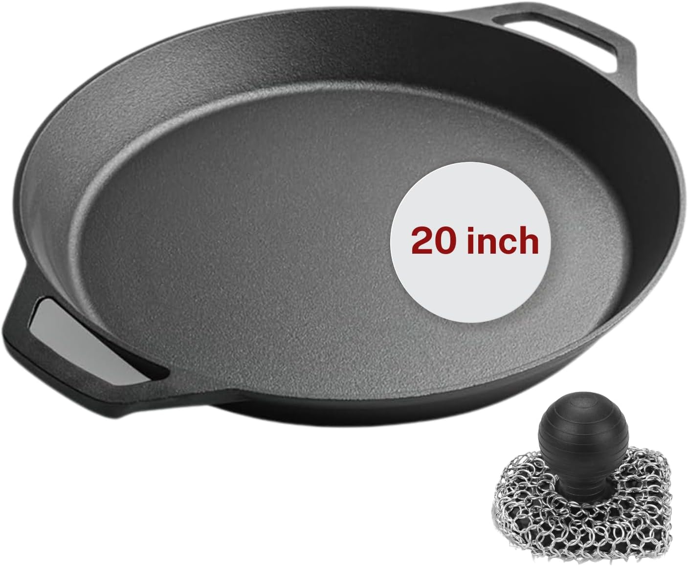 Skiennix 20-Inch Cast Iron Skillet - Pre-Seasoned Heavy Duty Pan with Dual Handles & Cleaner Scrubber | Perfect for Grill, Oven, Stove & Campfire Cooking