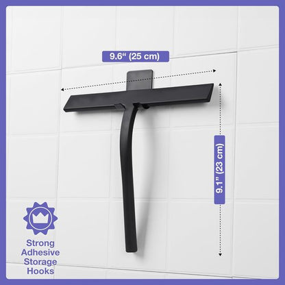 Kincmax Shower Squeegee - Stainless Steel Silicone Tool for Glass Doors & Windows | Medium Black