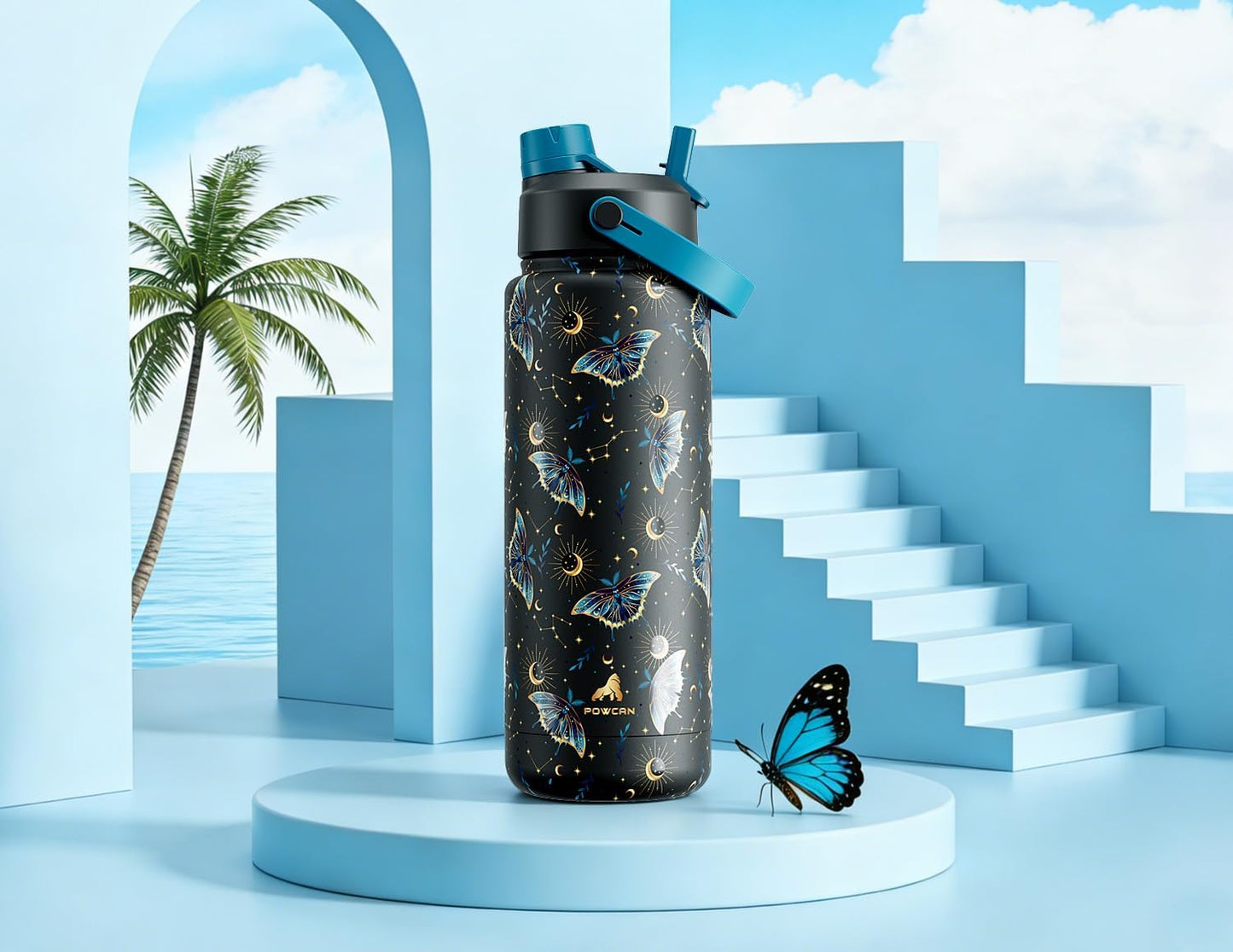 POWCAN 32 oz Insulated Water Bottle - 2-in-1 Straw & Spout Lid, Leak-Proof, BPA-Free | Gilded Flutter