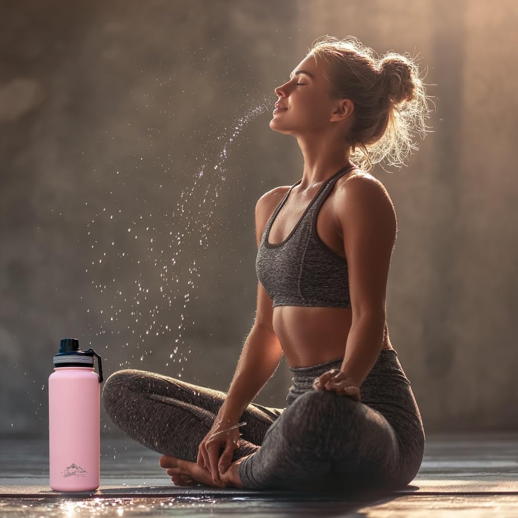 Skiennix Insulated Water Bottle - 32 oz Stainless Steel | Leak-Proof Lid & Pop-Up Straw in Blush Petal