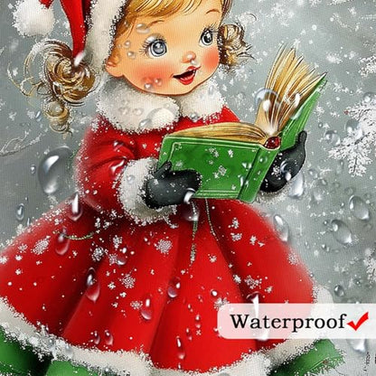 Grey Vintage Christmas Girl Shower Curtain - Retro Winter Snow Scene, 69x70in, Waterproof Fabric with Hooks