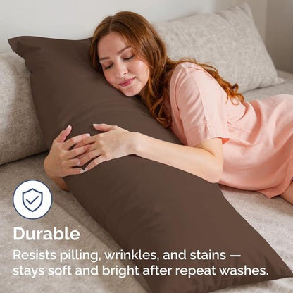 Body Pillowcases Set of 4-20x54 Long Body Pillow Case - Soft Body Pillow Cover for Sleeping & Side Sleepers - Comfy, Cozy Breathable & Fade Free - Machine Washable w/Envelope Enclosure - (Brown)